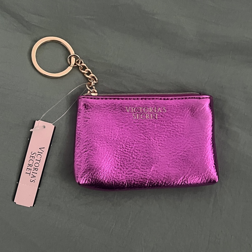NWT Victoria's Secret Purple Pink Metallic Key Chain Coin Purse